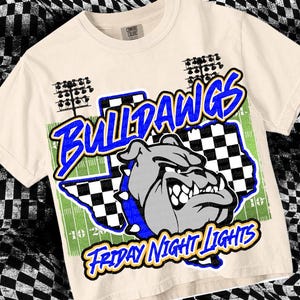 Retro Friday Night Lights -  Mascot-BULLDAWGS Football PNG - School Spirit - Royal Blue Black