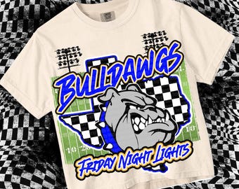 Retro Friday Night Lights -  Mascot-BULLDAWGS Football PNG - School Spirit - Royal Blue Black