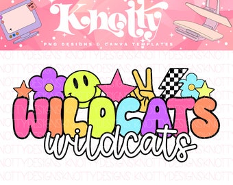 Retro Pop Colorful Preppy Sticker Mascot-WILDCATS PNG - School Spirit