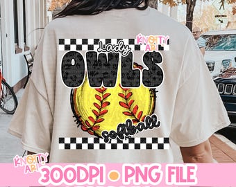 Retro Grunge Softball Mascot- LADY OWLS PNG - School Spirit - Softball Mom - Softball Ready to Print
