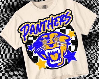 Retro  Preppy Mascot-PANTHERS- PNG School Spirit-Blue Gold