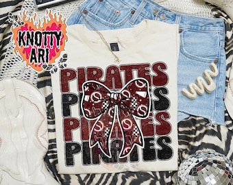 Retro Coquette Repeated Pirates Mascot-Pirates Nation PNG - School Spirit
