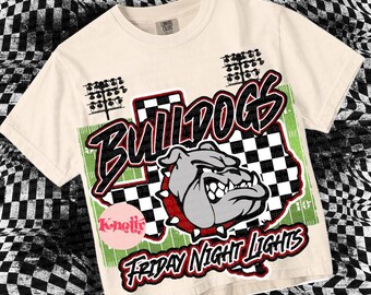 Retro Friday Night Lights -  Mascot-Bulldogs Football PNG - School Spirit - Crimson Red