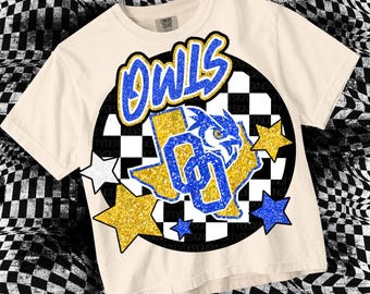 Retro Glitter Mascot- OWLS PNG - School Spirit