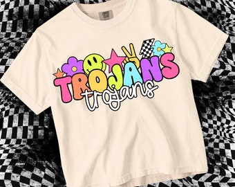 Retro Pop Colorful Sticker -  Mascot- Trojans PNG - School Spirit