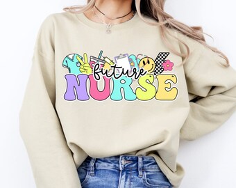 Groovy Retro Pastel- Future Nurse - Nurse Shirt PNG