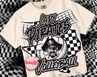 Retro Grunge Preppy Lady PIRATE Volleyball -Mascot- PNG - School Spirit