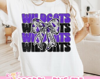 Retro Cute Coquette WILDCATS Preppy Mascot-WILDCATS PNG - School Spirit - Purple Black