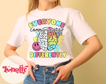 Retro Pastel Autism Awareness shirt- Everyone Communicates Differently - Teacher Shirt PNG