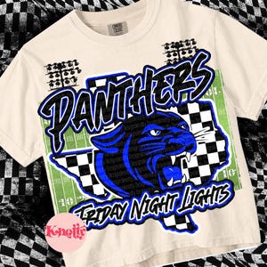 Retro Friday Night Lights -PANTHERS- PNG School Spirit-Blue Black