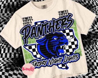 Retro Friday Night Lights -PANTHERS- PNG School Spirit-Blue Black