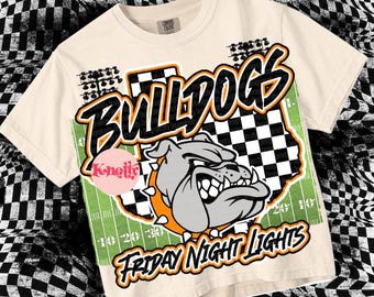 Retro Friday Night Lights -  Mascot-Bulldogs Football PNG - School Spirit - Orange Black