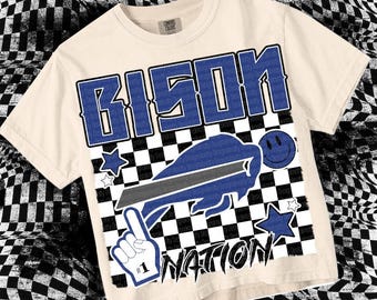 Retro Grunge -  Mascot-BISON NATION PNG - School Spirit - Black and Blue