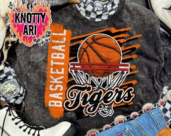 Tigers Basketball PNG | Orange Black Sports Sublimation | Game Day Team Spirit Design | Game Day Basketball|