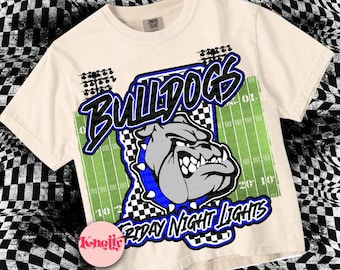 Retro Friday Night Lights -  Mascot-Bulldogs Football PNG - School Spirit - Royal Blue Mississippi