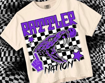 Retro Grunge -  Mascot-RATTLER NATION PNG - School Spirit Purple-Grey