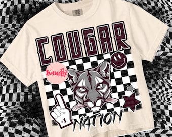 Retro Grunge -  Mascot-Cougars PNG - School Spirit - Maroon Gold