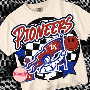 Retro Mascot -PIONEERS PNG - School Spirit - Blue red