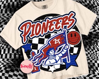Retro Mascot -PIONEERS PNG - School Spirit - Blue red