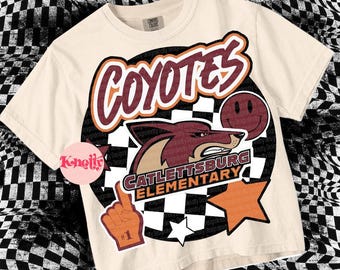 Retro Grunge Coyote Nation-Mascot- Orange Maroon Coyotes PNG - School Spirit