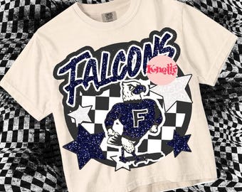 Cute Preppy Glitter- PNG File - Falcons - Mascots - navy Grey
