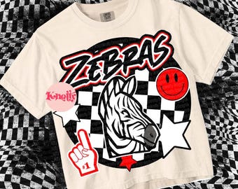 Retro Mascot -Zebras PNG - School Spirit-Black White Red