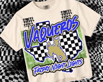 Retro Preppy Friday Night Lights- VAQUEROS-Mascot- PNG - School Spirit