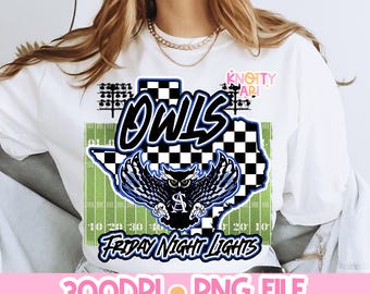 Retro Friday Night Lights -  Mascot-OWLS Football PNG - School Spirit - Blue Black