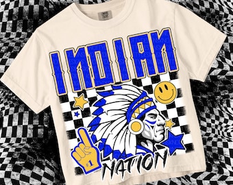 Retro Grunge -  Mascot-INDIAN NATION PNG - School Spirit - Blue Gold