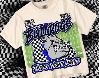 Retro Friday Night Lights -  Mascot-Bulldogs Football PNG - School Spirit - Royal Blue Black - Lousiana