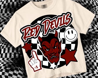 Retro Grunge -  Mascot- Red Devils PNG - School Spirit