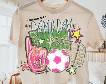 Neon Game Day Hand Drawn Soccer Digital Download png