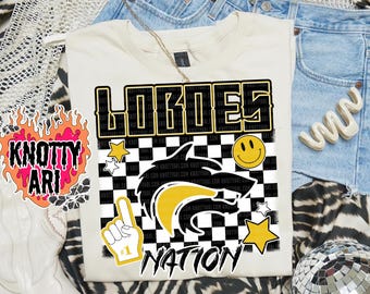 Retro Grunge -  Mascot-LOBOES Nation PNG - School Spirit Yellow Black