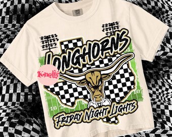 Retro Friday Night Lights -  Mascot-LONGHORNS PNG - School Spirit - Black Gold
