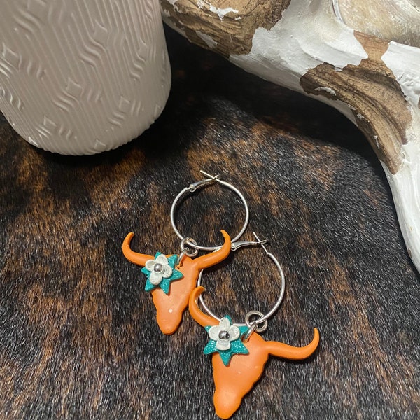 Orange Long Horn Hoop Earrings