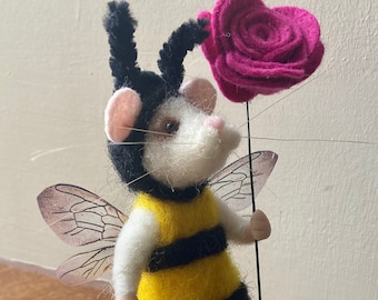 BEST SELLER Handmade Gift Needle Felted “Henry” the Bumblebee Loving Mouse