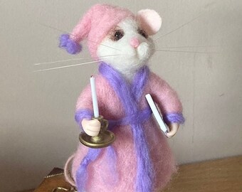 BEST SELLER Handmade Needle Felted “Lucy” Off To Bed With A Good Book Gift Mouse