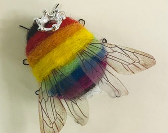 Handmade Gift Needle Felted Fluffy Bum Rainbow Pride “Yas Queen” Bumblebee