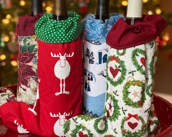 Reversible Christmas Wine Stocking Gift Bags