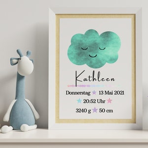 Birth poster - digital - cloud with name and dates of birth - personalized
