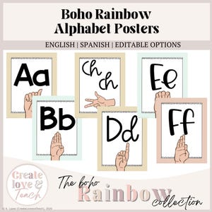 Boho Rainbow Alphabet Posters | Bilingual Alphabet Posters | Classroom Letter Posters | English Spanish Alphabet Posters | Alphabet Posters