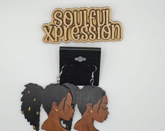 Hand-Painted Wooden Earrings – Woman with Locs | Afrocentric Loc Queen Jewelry by Soulful Xpression