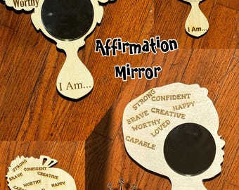Affirmation Mirror - Wooden Handheld Mirror with Positive Words