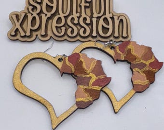 Heart of Africa Wooden Earrings – Hand-Painted Afrocentric Art | Soulful Xpression Collection