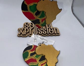 Africa Heart Wooden Earrings – Hand-Painted Pan-African Earrings | Afrocentric Cultural Jewelry by Soulful Xpression