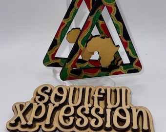 Pan-African Triangle Wooden Earrings – Hand-Painted Africa Silhouette Earrings | Soulful Xpression Collection