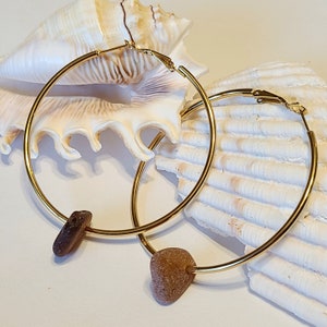 60mm Hoop Earrings with Single Pieces of Beach Glass, Sea Glass Earrings, Beach Glass Earrings, Sea Glass Jewelry, Beach Glass Jewelry