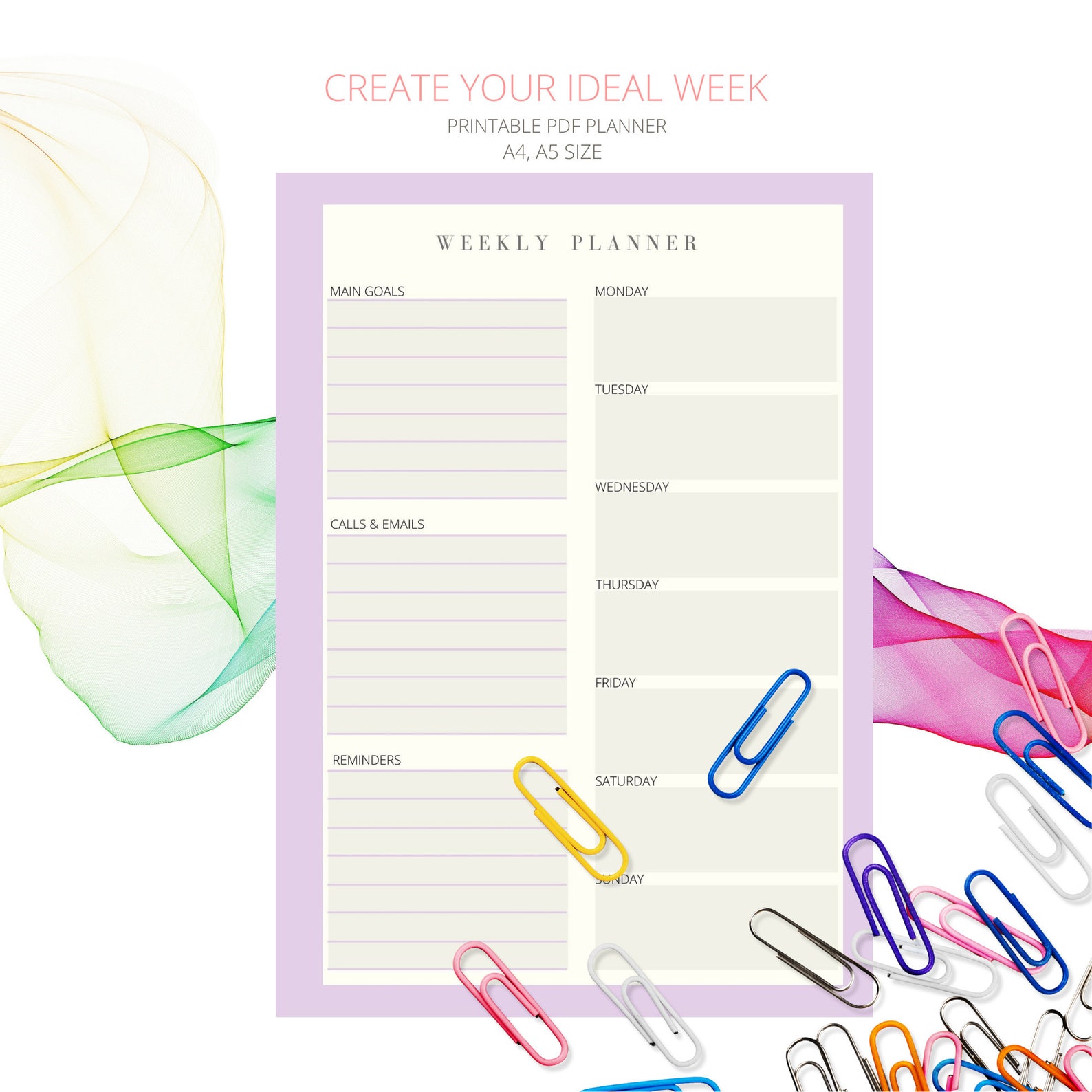 Printable Weekly Planner Fillable PDF Planner Ideal Week Etsy
