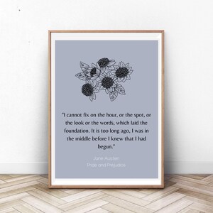 Pride & Prejudice Print, Jane Austen Quote Print, Floral Garden Wall Decor, Writer Decor, PRINTABLE Art, Literature Inspirational Quotes