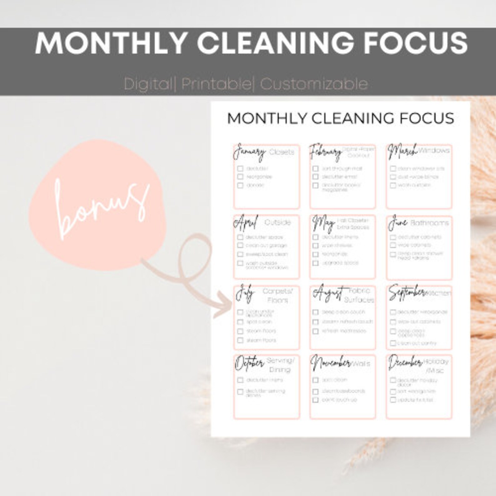 WEEKLY DAILY Printable Cleaning Schedule EDITABLE Cleaning Checklist ...